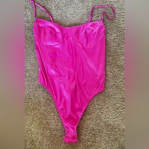 HOT neon pink silk bodysuit